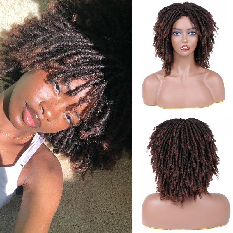 6 Inch DreadLock Lace Front Wigs Synthetic Africa Braided Wigs Short Faux  Locs Hair Soft DreadLock Wig For Black Woman Brown – wighousestore